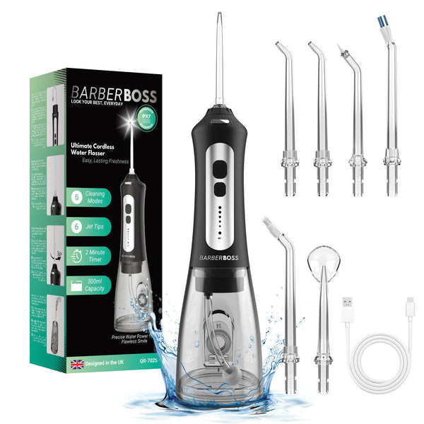 BarberBoss Oral Care QR-7025 Water Flosser – Professional Dental Care with Adjustable Settings and Portable Design