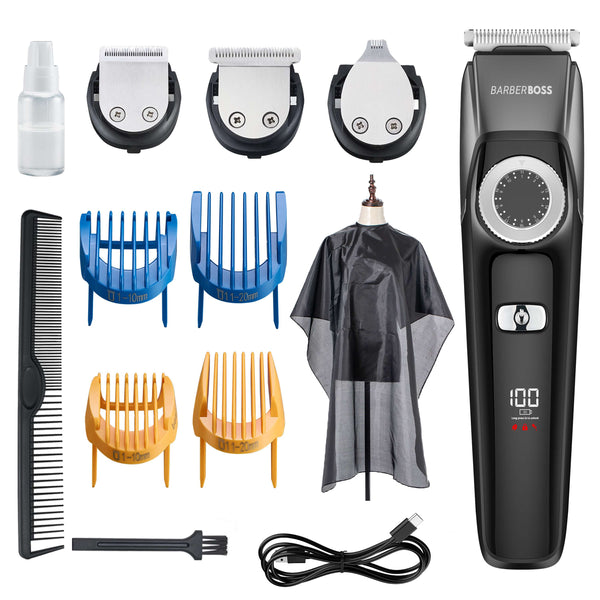 BarberBoss QR-6086 3-in-1 Grooming Kit - Ceramic Blade, LED & Waterproof