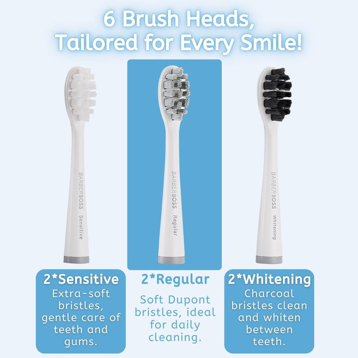 BarberBoss QR - 7536 Sonic Electric Toothbrush, PowerClean Sonic Toothbrush for Whitening, Plaque Removal - BarberBoss | Look Your Best, Everyday