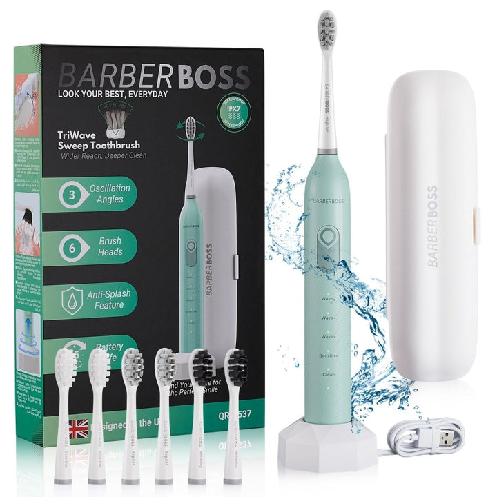 BarberBoss QR - 7537 TriWave Sweep Toothbrush, Sonic Electric Toothbrush with 3 Oscillation, Anti - Splash Design - BarberBoss | Look Your Best, Everyday