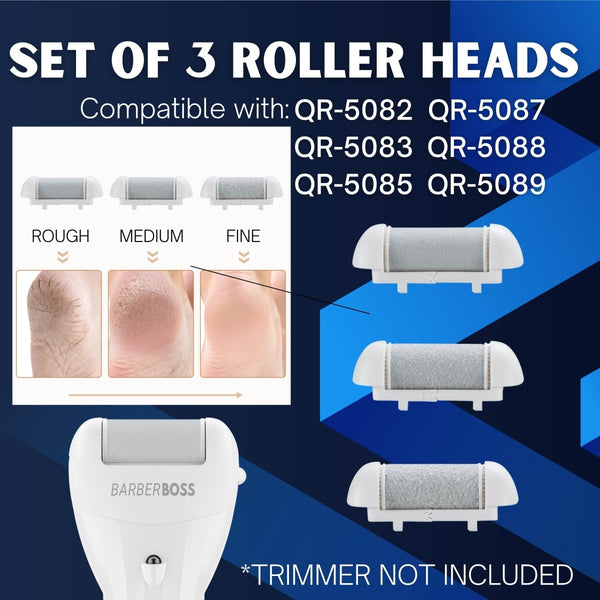 QR - 5082 - 9 Set of 3 White Roller Heads - BarberBoss | Look Your Best, Everyday